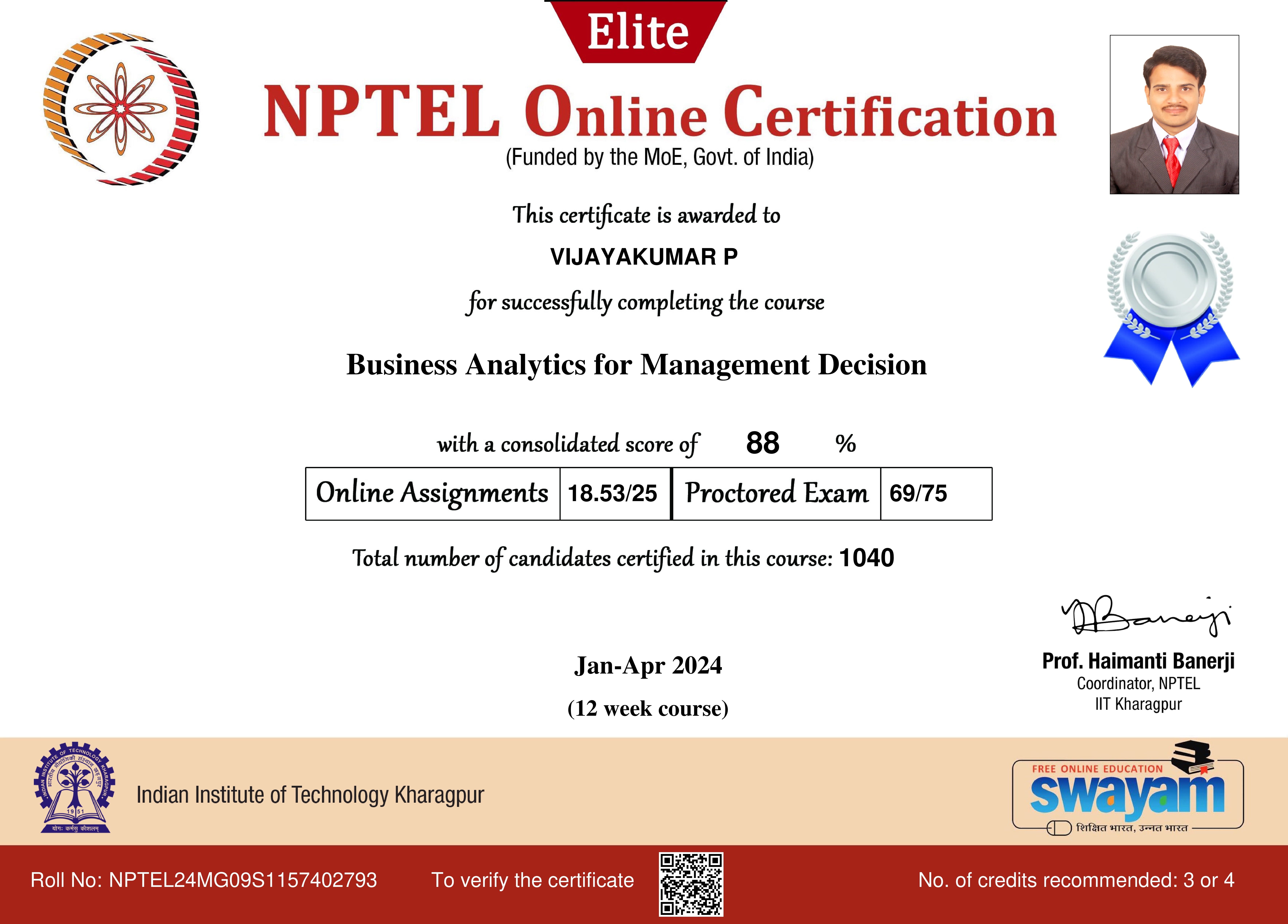 IIT Kanpur certificate: Business Analytics for Management Decision