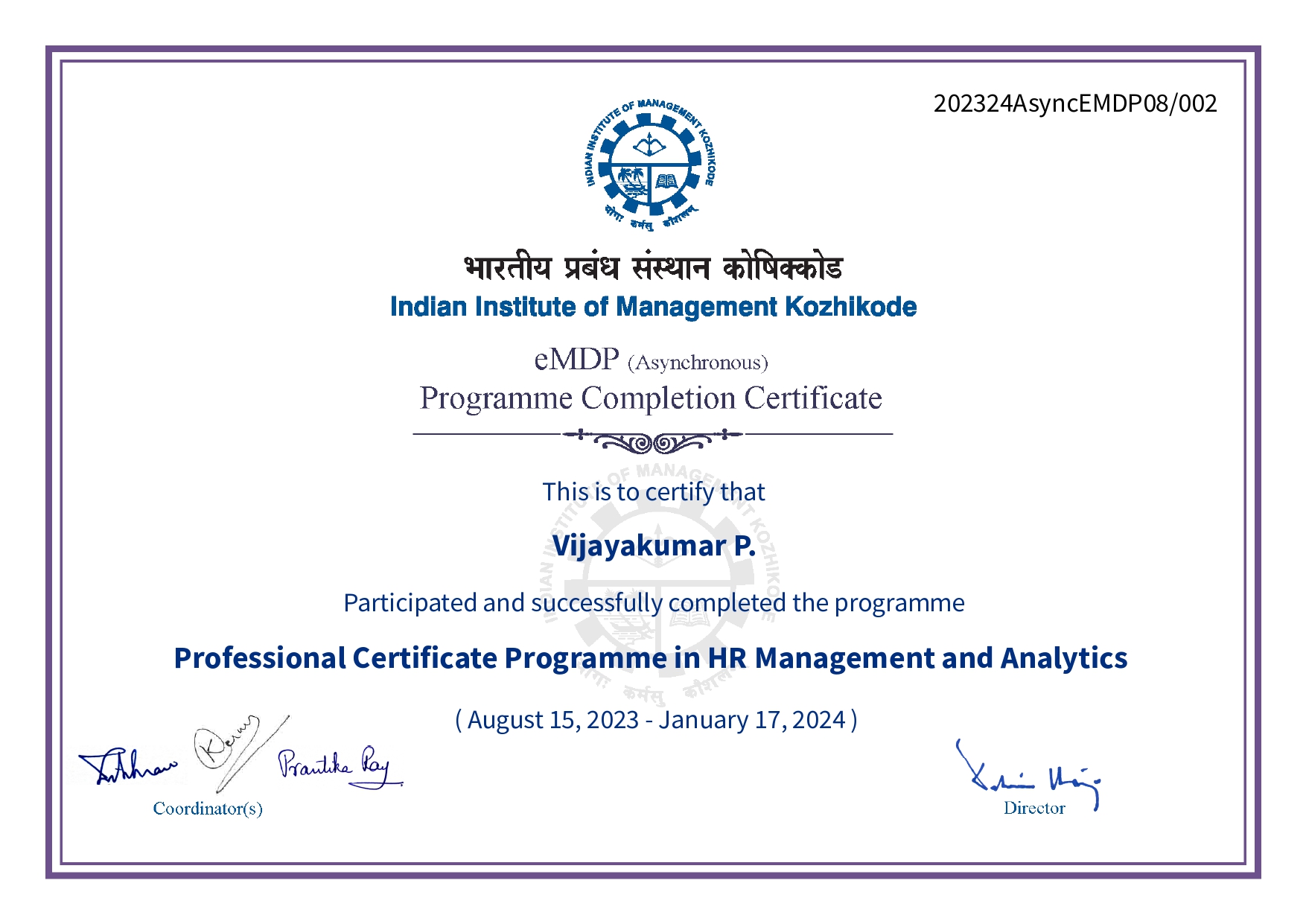 HR Analytics — IIM Kozhikode — Vijayakumar P
