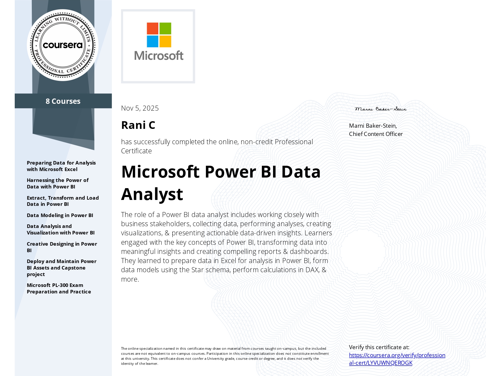 Power BI Data Analyst Professional — Microsoft · Coursera